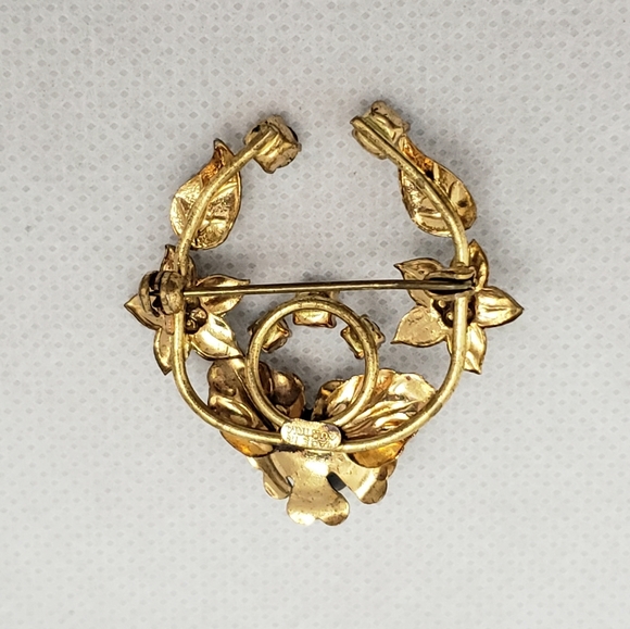 Equistive Austrian Made Floral Blue With Gold and Baby Blue Rhinestones Brooch - Picture 5 of 13